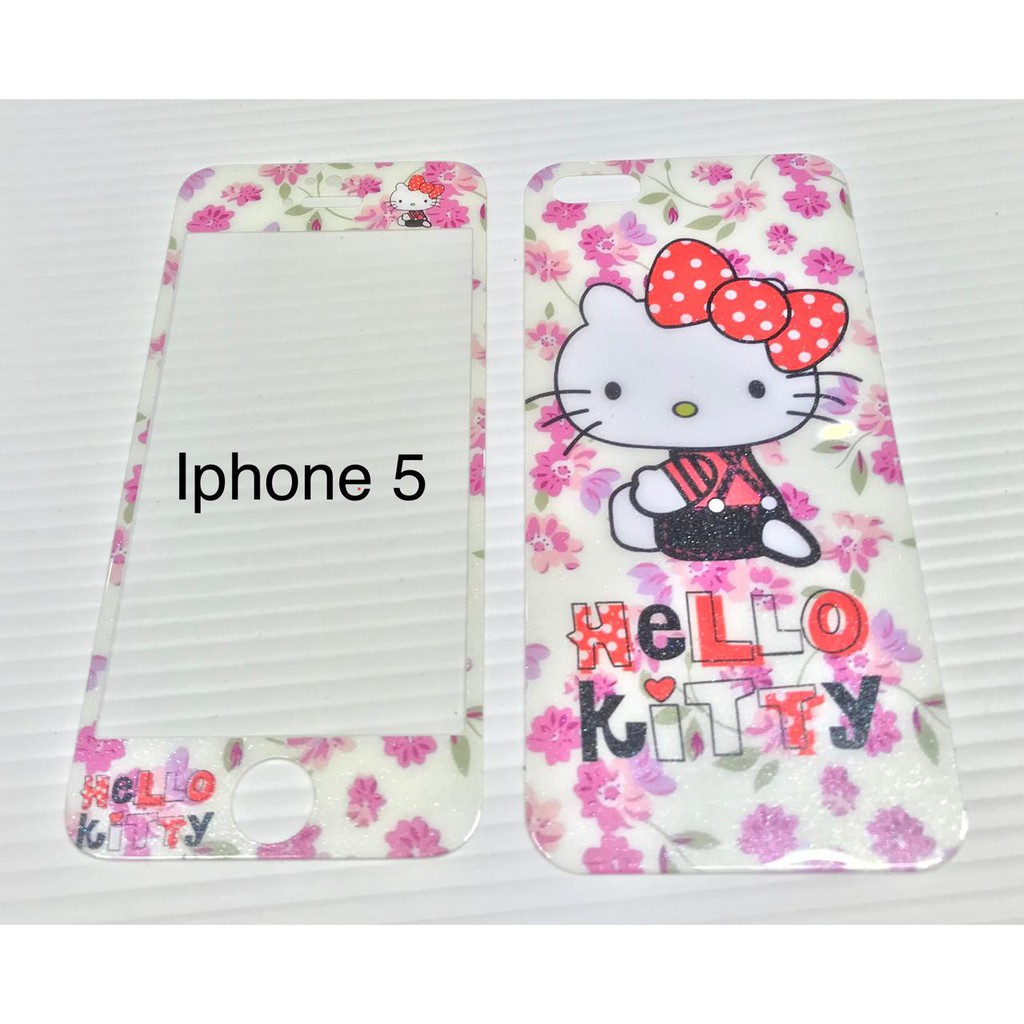 Tempered Glass Iphone 5g &amp; 6g motif hello kitty Full depan belakang screen guard anti gores