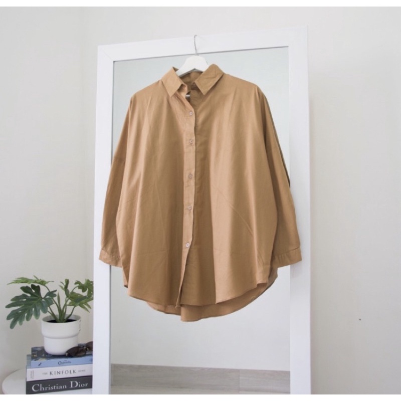 SEYHA - NINY KEMEJA REMPLE BLOUSE WANITA SHIRT PUTIH KEMEJA Lengan Panjang-MOCCA