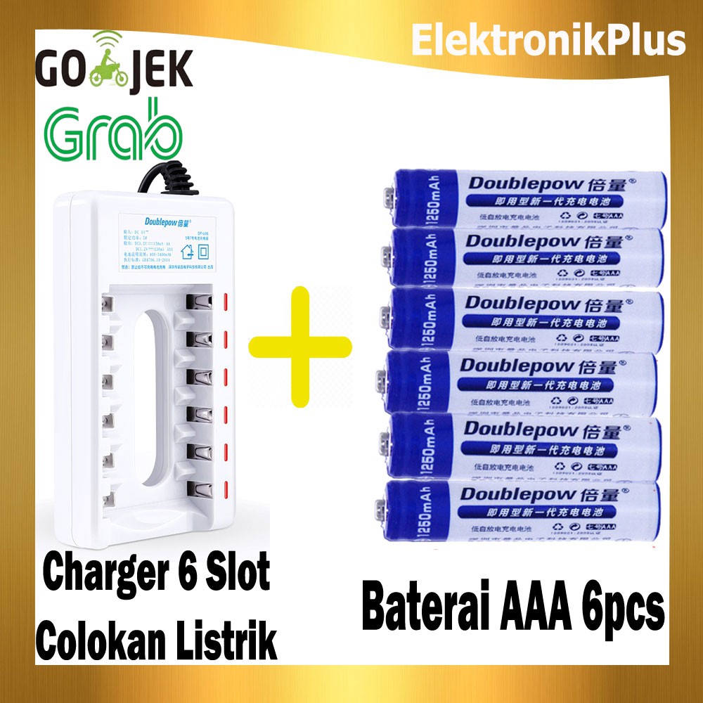 Alat Cas Isi Ulang Charger Baterai 6Slot Bonus Battery Rechargeable