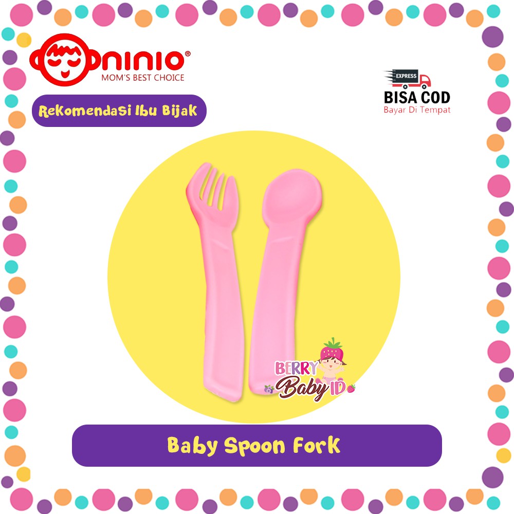 Ninio 2in1 Baby Spoon Fork Set Sendok &amp; Garpu Perlengkapan Makan Bayi Berry Mart