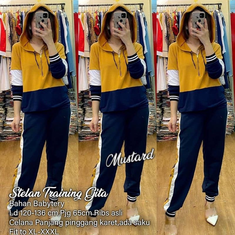 setelan baju hoodie olahraga wanita - Set Training Gita