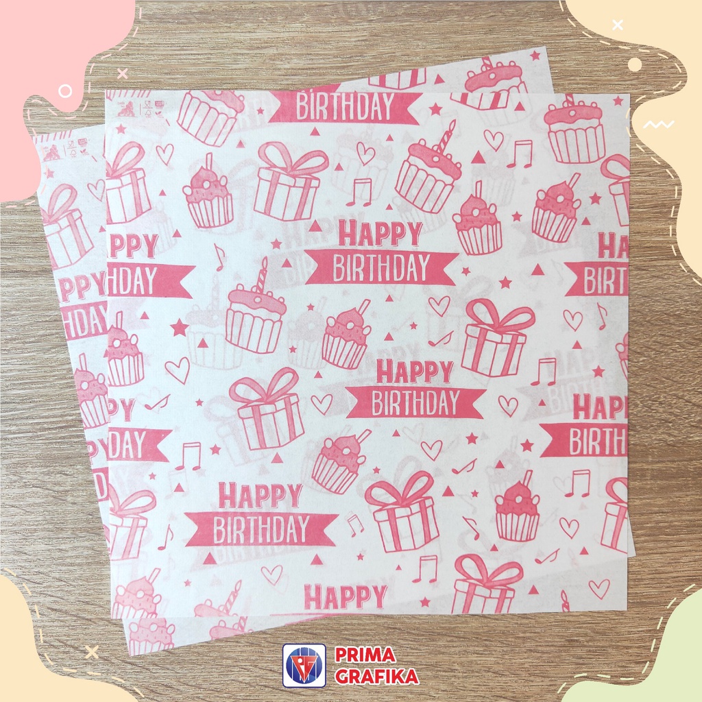 

Kertas Roti Motif Happy Birthday 20x20 Foodgrade - Wrappingpaper/Kertas Bungkus/Kertas Alas Motif Ulang Tahun Gorilla Pack