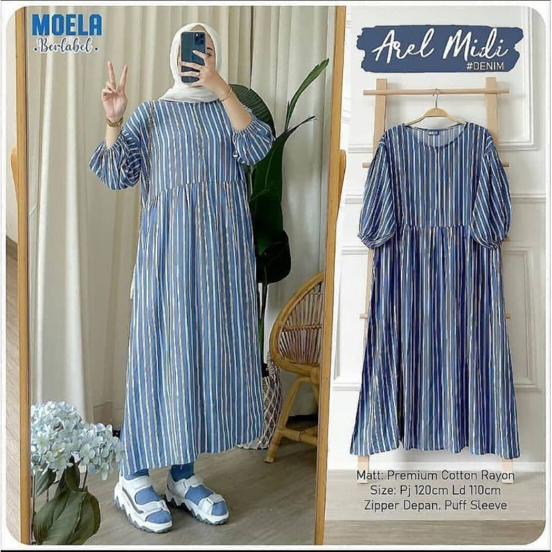 YEJIN MIDI DRESS // AREL MIDI RAYON STRIPE // DRESS SALUR