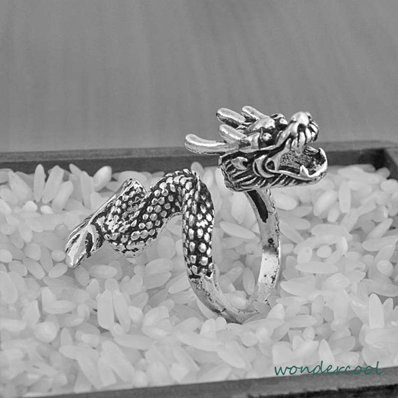 Cincin Tunggal Desain Hewan Naga National Gaya Retro-Won