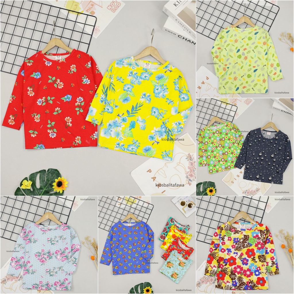 Kaos Motif Andin uk 3-4 Tahun / Baju Lengan Panjang Branded Anak Perermpuan Adem Atasan Cewek Murah