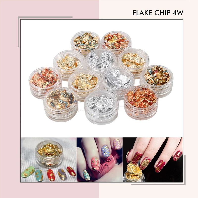 Flake chip mix 4 warna nail art foil nails hiasan kuku gold silver rose copper