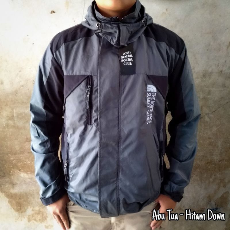 (BISA COD) Jaket Summit Jaket Muncak Jaket Outdoor Murah Jaket Gunung Jaket Waterproof Anti Air-TNF ABU MUDA - HITAM