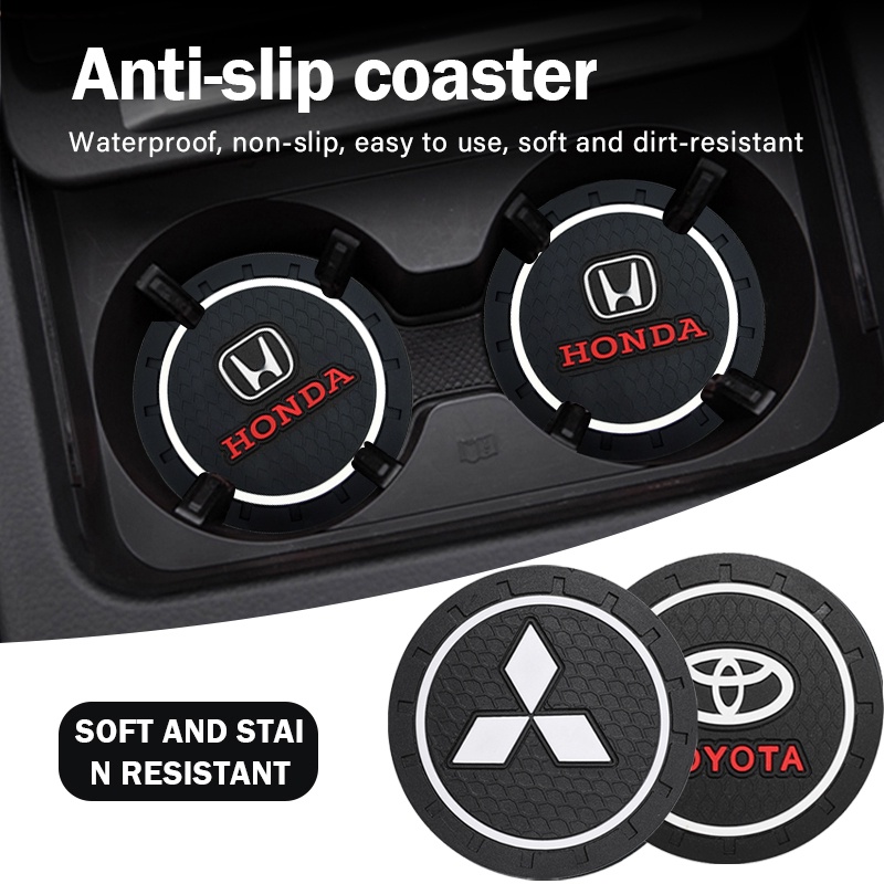 【2 pcs】Mobil Coaster Cangkir Dengan HONDA-TOYOTA-MITSUBISHI Logo/Tatakan Gelas Mobil/Pad Air Botol Mobil Anti-Slip