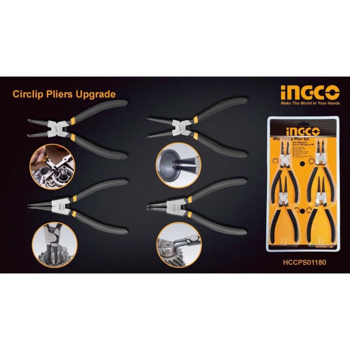 TANG SNAP RING / TANG CIRCLIP PLIERS 7&quot; 1 SET 4 PCS INGCO HCCPS01180