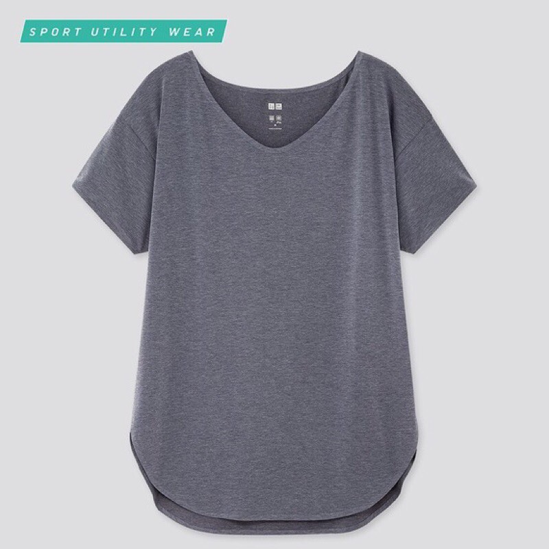 UNIQLO WOMEN AIRism T-SHIRT PANJANG V NECK LENGAN PENDEK
