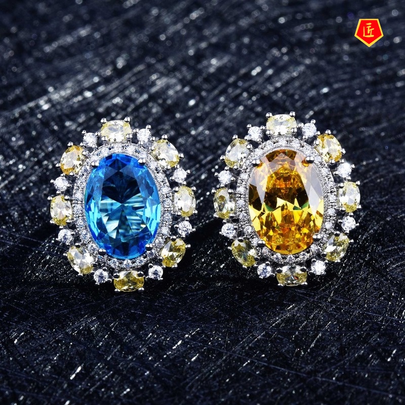 [Ready Stock]Elegant Luxury Colored Gems Yellow Diamond Women's Ring