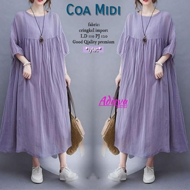 {CAG.25Au22υ} Coa Midi Dress || Party Dress Midi Cringkel Import Premium ||  Pakaian Pesta Kasual