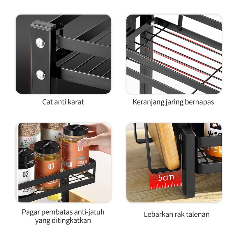 Rak Bumbu Dapur Penyimpanan Bumbu Penyelenggara Rak Susun Stainless Steel 2/3 Tier Rak Botol Rempa