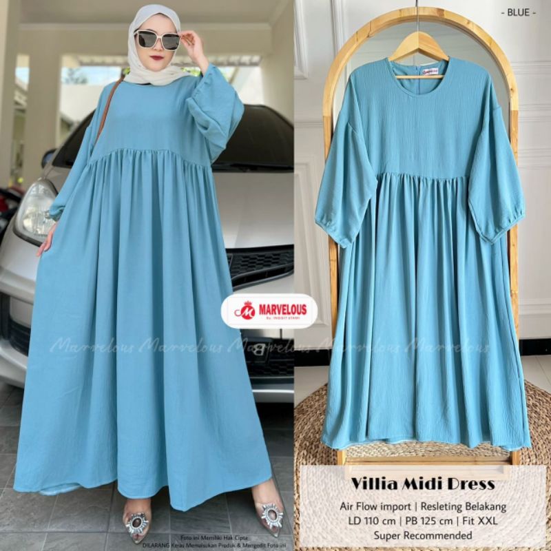 VILLIA MIDI DRESS BY MARVELOUS (DRESS MUSLIMAH) Midi dress wanita airflow premium