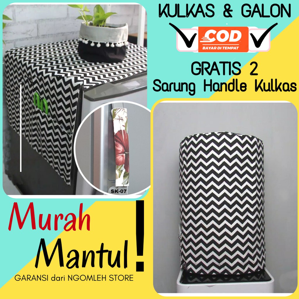 Sarung Galon dan Kulkas Set - Sarung Taplak Tutup Kulkas Set Galon Motif Chevron Black
