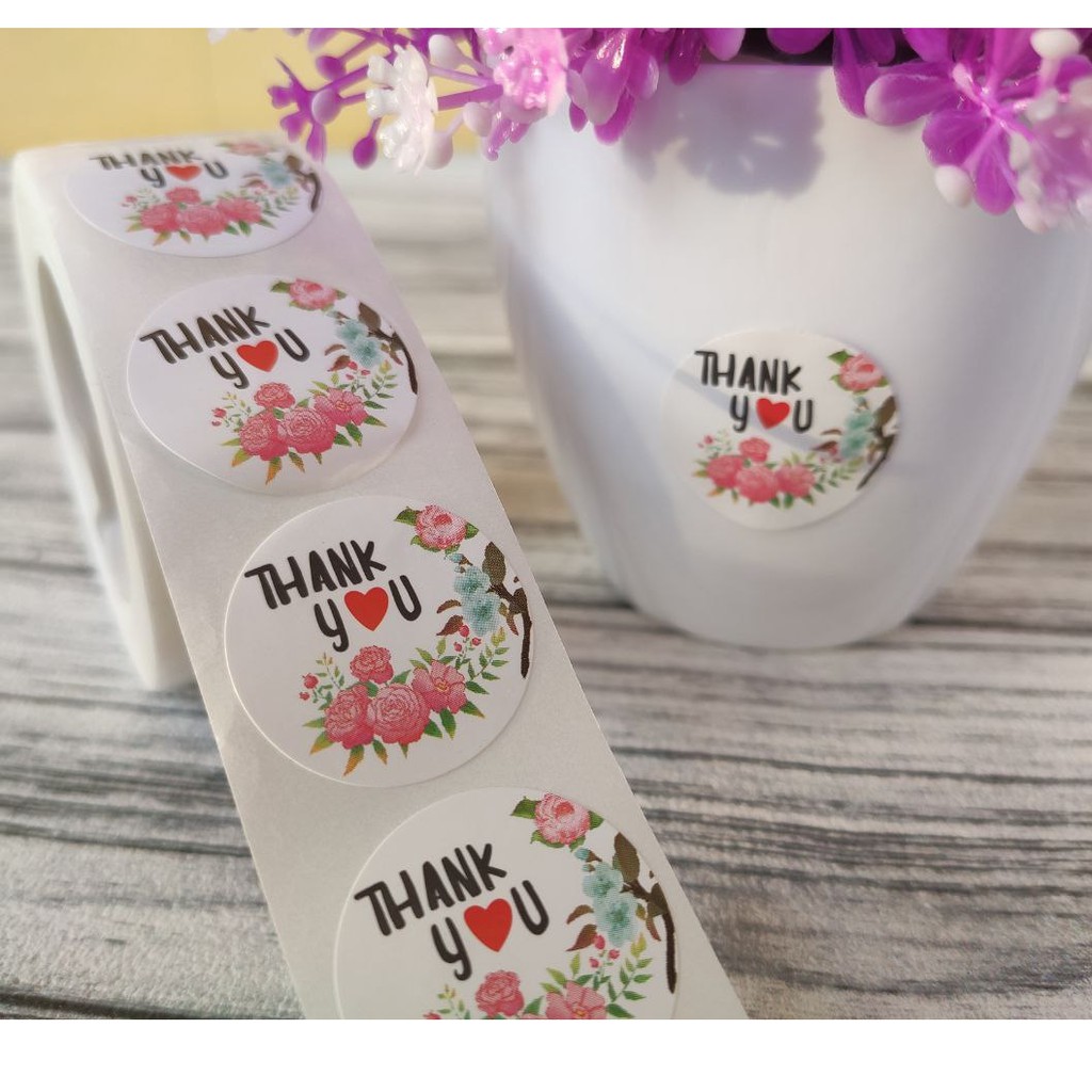 Sticker Label Thank you ukuran kecil 2.5 cm 50 pcs Stiker Terima Kasih Segel Kemasan Amplop-TY Bunga