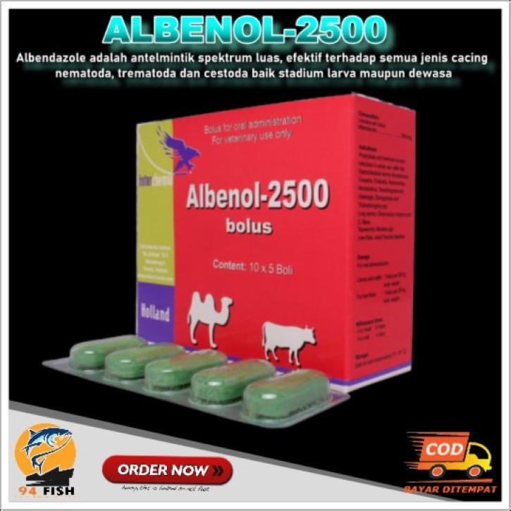 ALBENOL-2500 BOLUS Obat Cacing Ternak 1 Bolus