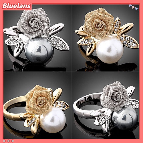 Bluelans Cincin Lapis Emas 9K Hias Mutiara Kristal Imitasi Untuk Wanita