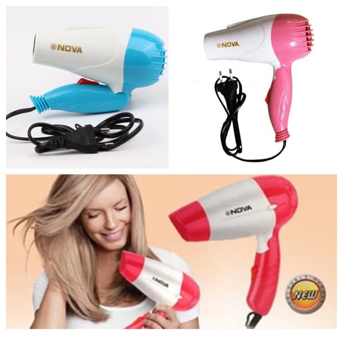 [COD] Hair Dryer Pengering Rambut 350 Watt Portable Mudah dibawa Traveling l Nova-1290 BIRU &amp; PINK