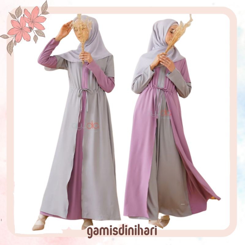 Baju Gamis Wanita Khalisa Ayudia Pakaian Fashion Muslim Busui Syari Lebaran Crepe polos ungu grey