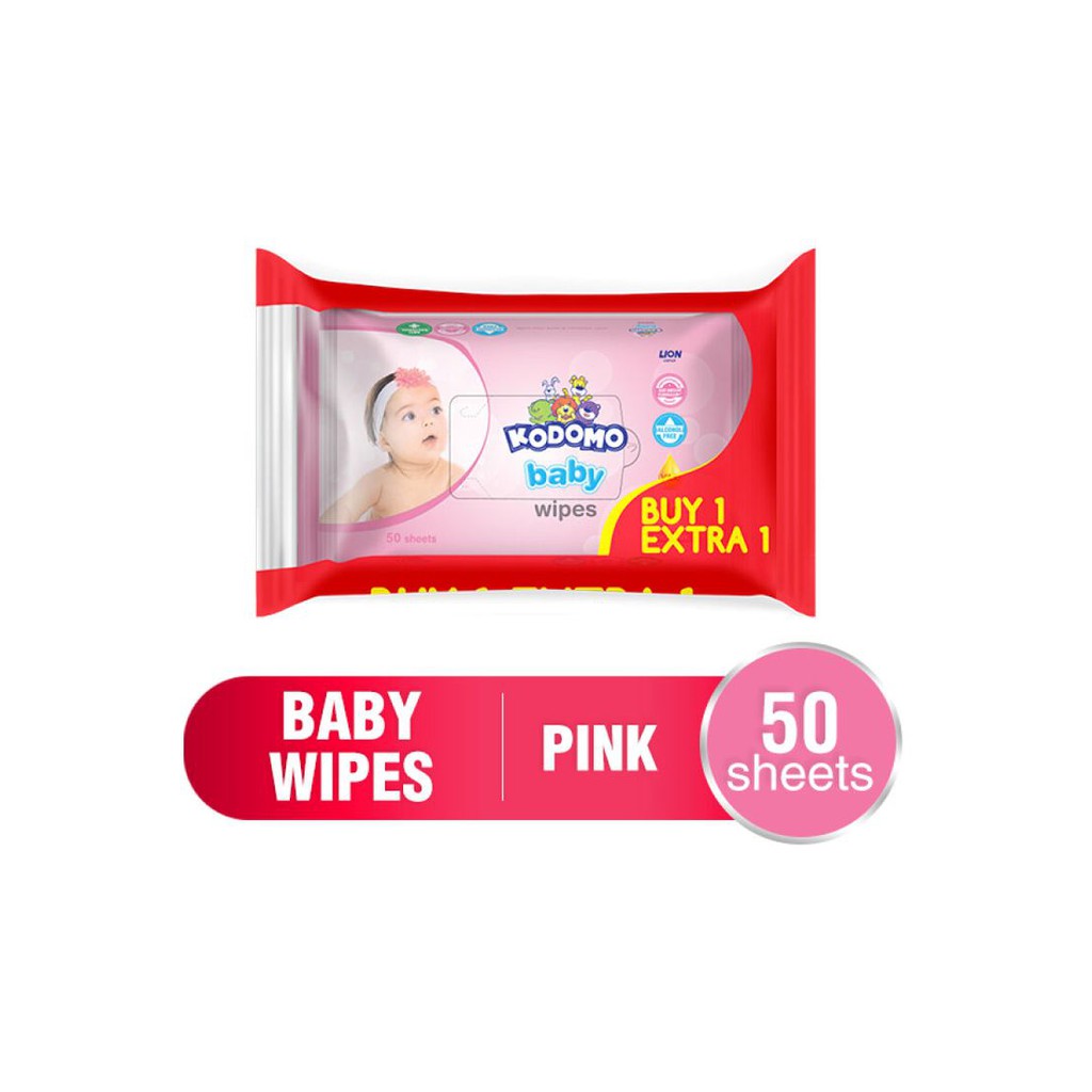 Kodomo Tisu Basah Baby Wipes Pink 50 x 2 Buy 1 Get 1