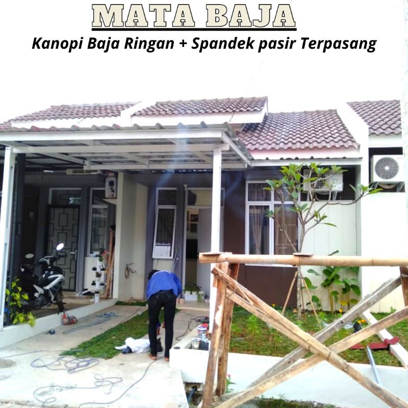 Model Kanopi Baja Ringan Depan Rumah Atap Spandek Pasir Terpasang