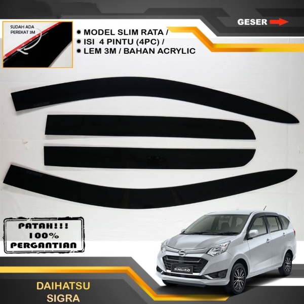 Talang Air Pintu Mobil DAIHATSU SIGRA 2016-2021 Model SLIM RATA FLAT High Quality - Talang Mobil - P