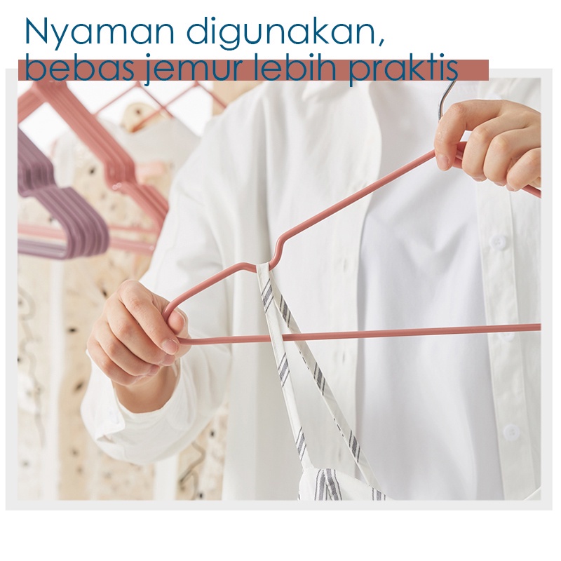 Gantungan Baju Stainlees Steel Anti Slip Hanger Baju Dewasa Hanger Baju Anti Karat Warna Pastel Gantungan Serbaguna