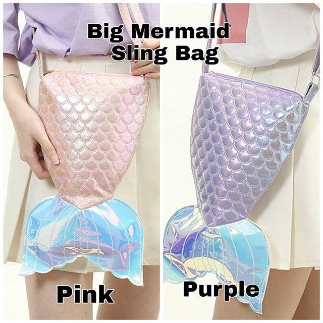 TAS SELEMPANG MERMAID PINK UNGU PURPLE IMPORT KOREA /BIG MERMAID SLING BAG