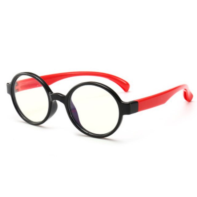 Kacamata Anak Anti Radiasi HP Blue Ray Original Bulat Lentur Lensa Kacamata Perempuan Laki Laki Ori-4. Hitam Merah