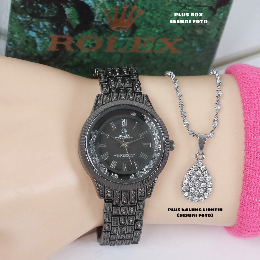 BEST SELLER JAM TANGAN WANITA ROLEX E70 TALI RANTAI MOTIF FULL PERMATA DM 3.5CMFREE KALUNG &amp; BOX || JAM TANGAN WANITA FASHION WANITA ROLEX