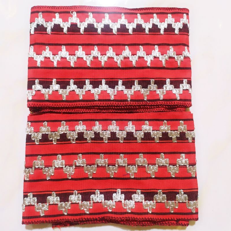 Bisban / Selendang Tapis Lampung Motif Abung Murah-3 Ketik Silver Merah