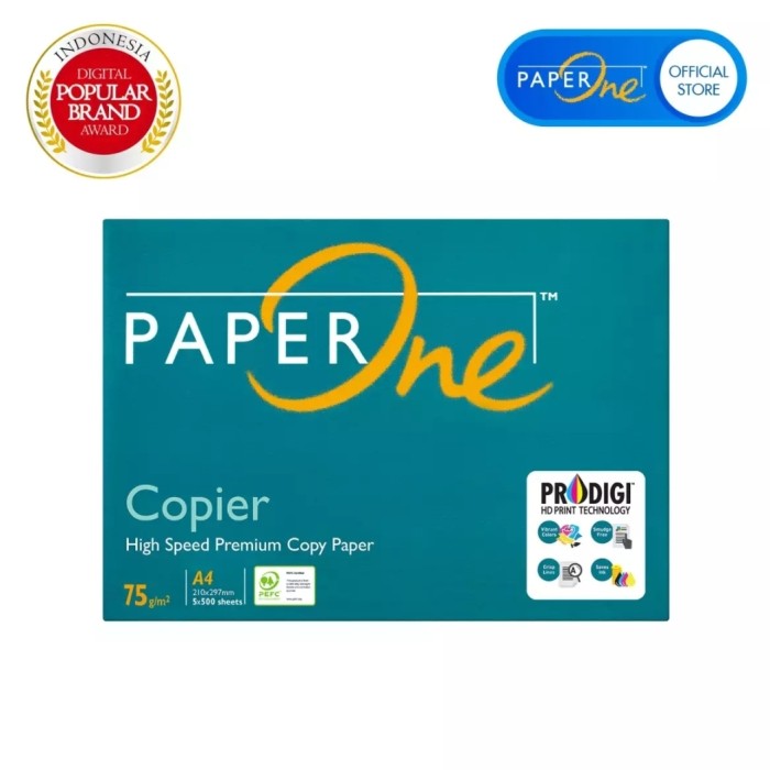 

Paper One A4 75 Gram/ Paper One A4 80 Gram - 1 Rim ( 500 Lembar )