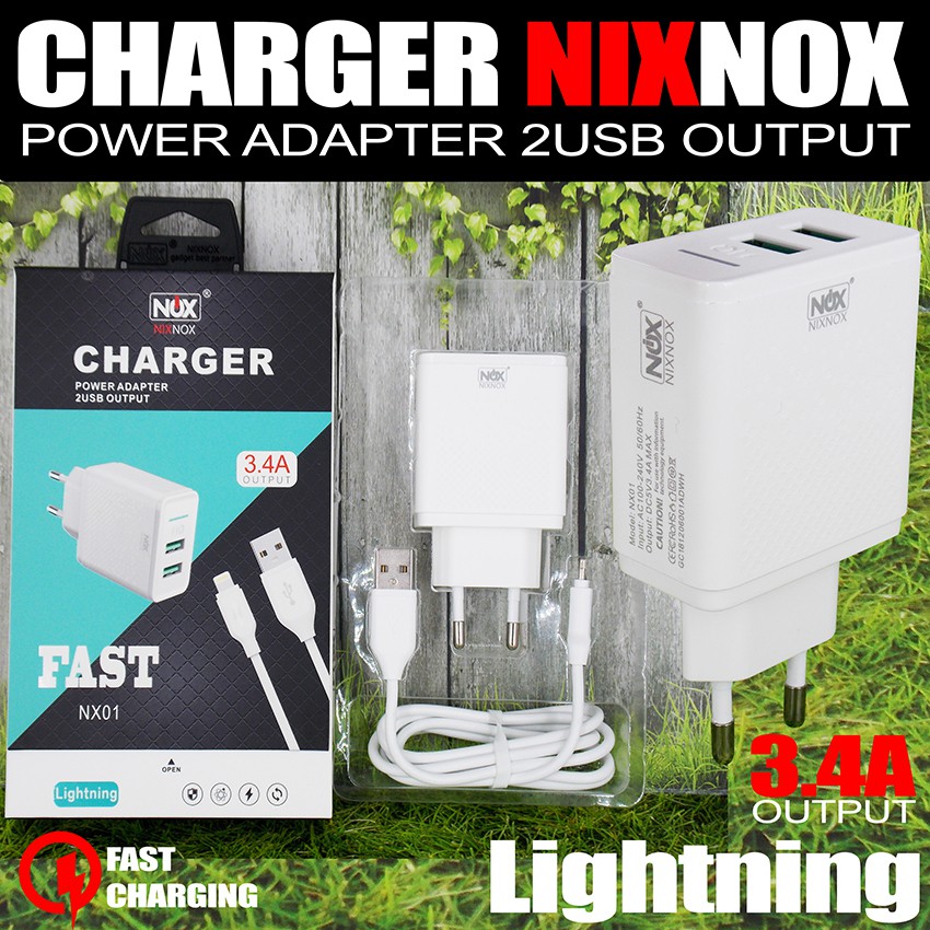 Travel Charger Nixnox Power Adapter 2USB Output Ori