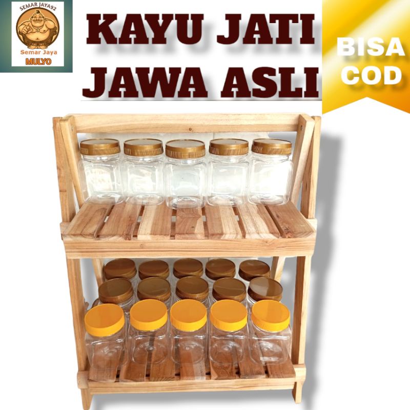 PROMO RAK BUMBU DAPUR LIPAT ESTETIK SERBAGUNA MODEL 2 TINGKAT SUSUN DARI KAYU JATI JAWA ASLI