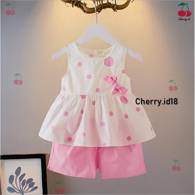 (6Bln-3Thn) COD Set Pakaian Anak Perempuan / Setelan Baju Anak Perempuan / Setelan Anak Perempuan Import - Motif Polkadot SP04
