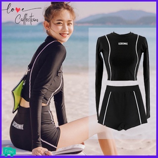 Baju Renang Wanita Rashguard Long Sleeve Celana Highwaist Black Swimsuit Swimwear Import Premium LC106