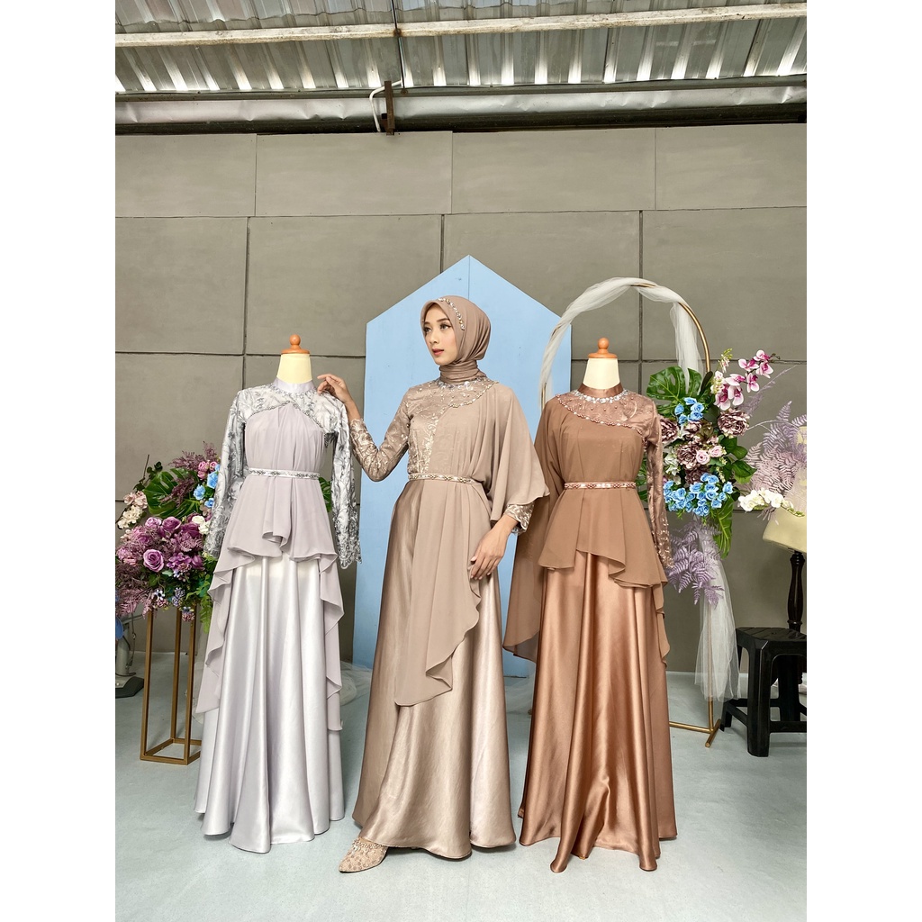 TERBARU - DRESS RIZKIYA BROKAT VELVET KOMBINASI CERUTY BABYDOLL PREMIUM 1 IN 10 LOOK BAJU KONDANGAN 
