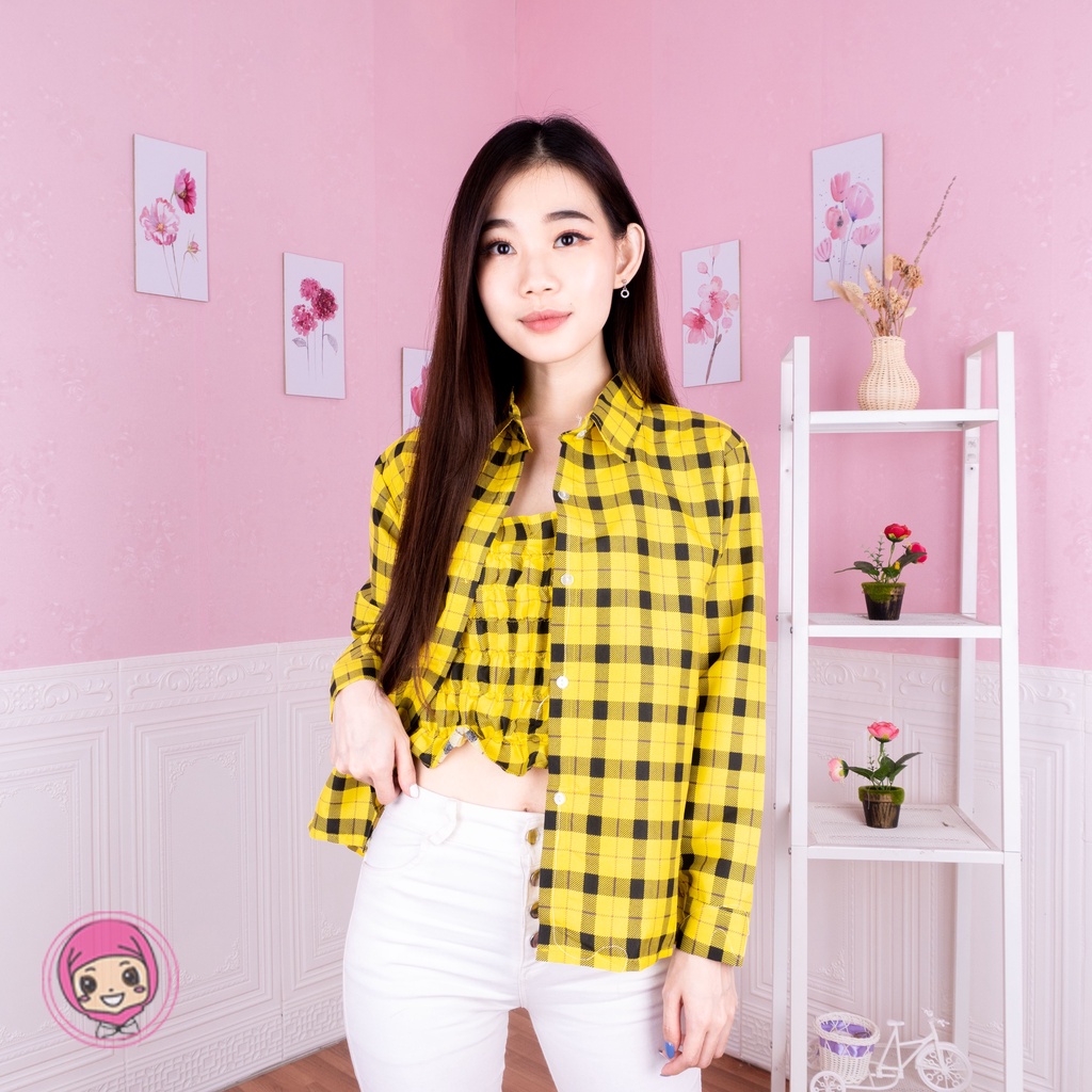 VS - Set Mape  Kotak Tartan | Set Korean Style / Kemeja Kotak + TankTop 2in1