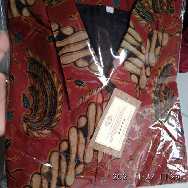 Ajisaka Merah Pendek Kemeja Batik Pria Full Furing Bahan Katun Halus Sragenan