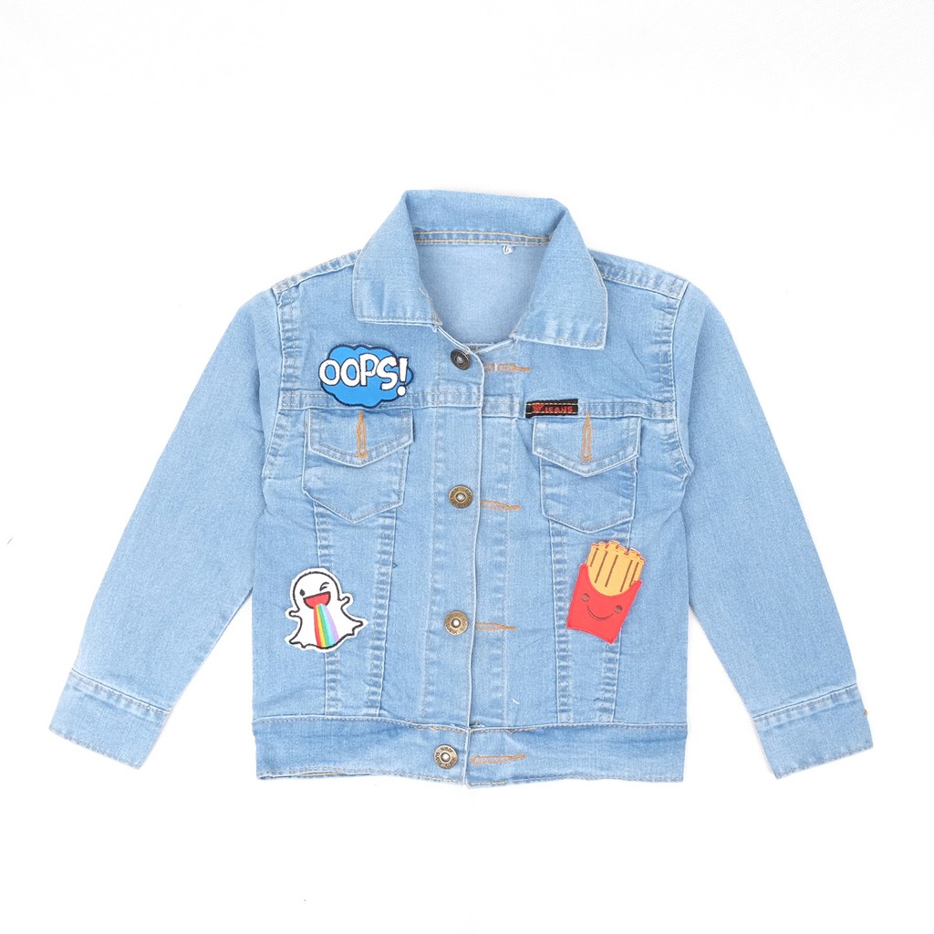 ORIGINAL JAKET JEANS ANAK LAKI LAKI PEREMPUAN JAKET BAYI OOPS BLUE SERIES BORDIR R