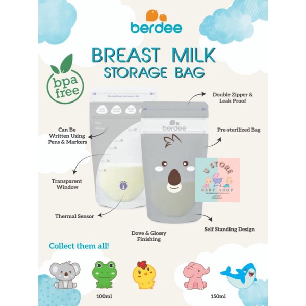 Kantong Asi Berdee Baby Plastik Asip 100ml Extra 20%  Breastmilk storage bag 100ml, 150 ml isi 30 pcs