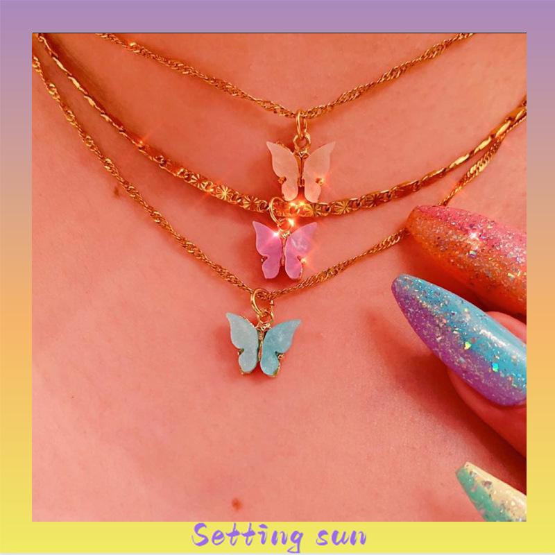 Korean Fashion Kalung Kupu-kupu Kalung Rantai Wanita Aesthetic Butterfly Necklace Anting TN