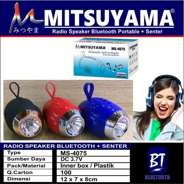 Wireless Speaker Mini Portable Bluetooth + Senter Emergency MS-4075 Mitsuyama