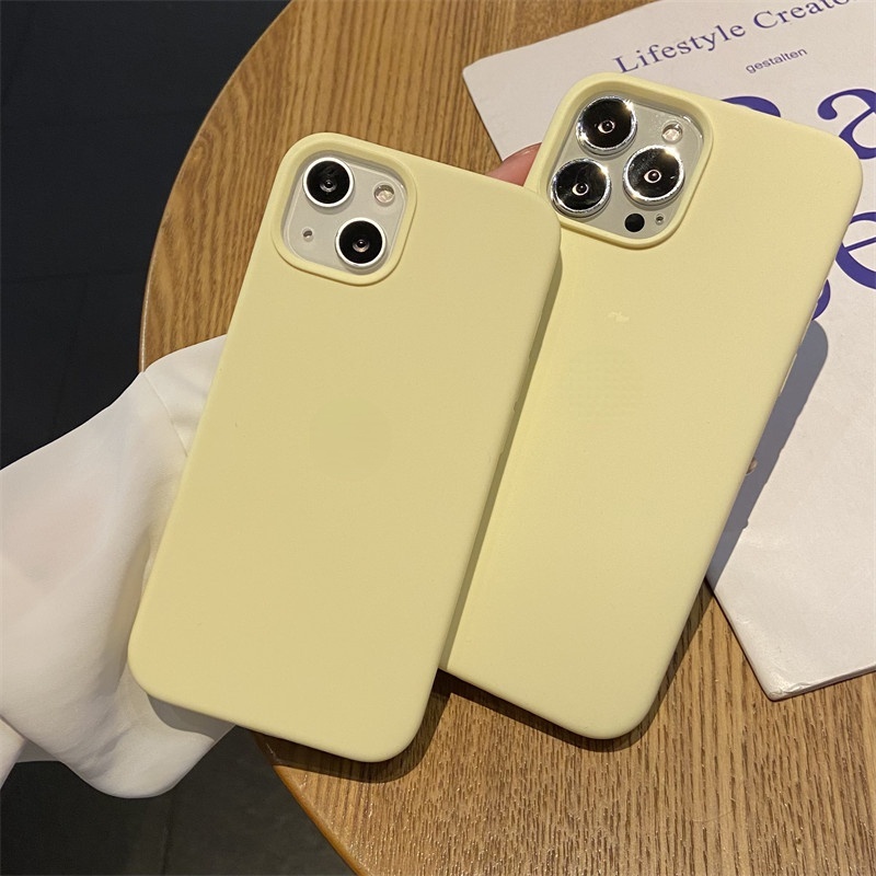 Soft Case Silikon Warna Kuning Susu Untuk IPhone 14 13 12 11 Pro X XR XS Max 6 6s 7 8 Plus