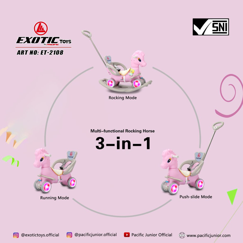 Ride on ET 2108 3 in 1 kuda mainan anak exotic ET2108 balance bike push bike unicorn dino pacific 3in1 ET 2110 ET2110