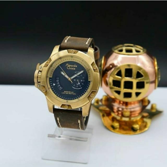 Jam tangan pria All Solid Bronzium Limited Edition Alexandre Christie AC 6481 Rosegold Original