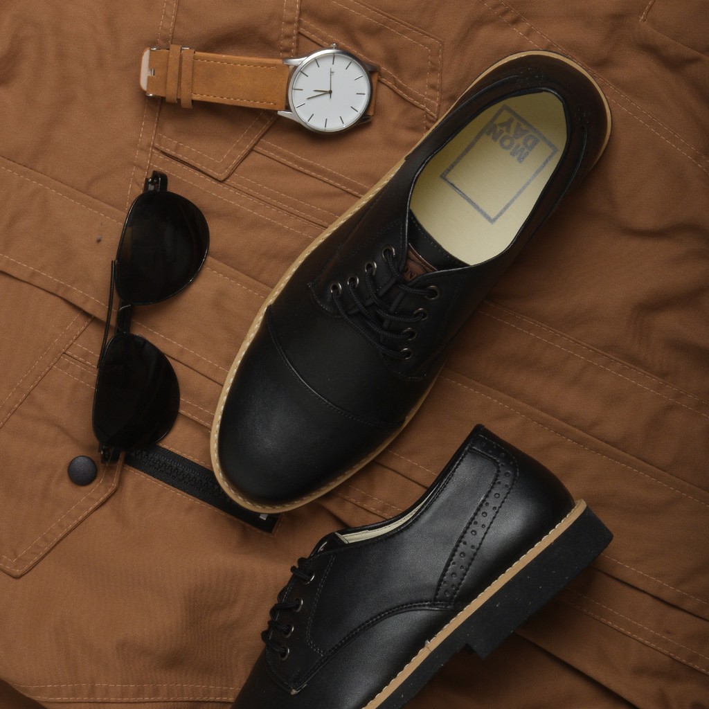 Hawkin Black | 39-44 | Sepatu Pantofel Oxford Hitam Kasual Kerja Kuliah Pria Men Original | FORIND x Story of Monday Mndy