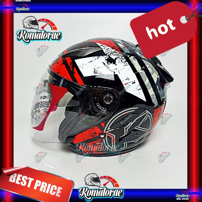 HELM KYT GALAXY SLIDE MOTIF 5 BLACK RED FLUO DOUBLE VISOR