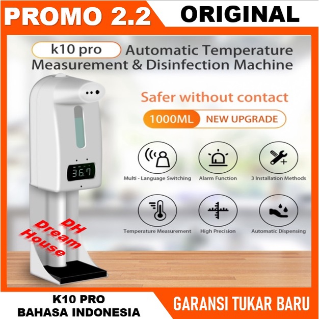 K10 pro 2 in 1 termometer infrared + hand sanitizer dispenser otomatis